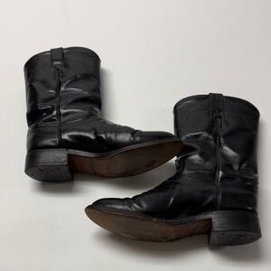 Vintage Tony Lama Black Leather Cowboy Boots